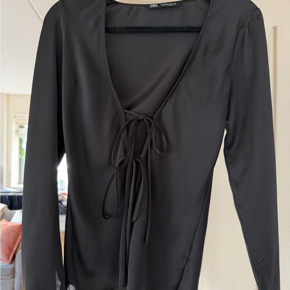 Zara Black Tie-Front Shirt